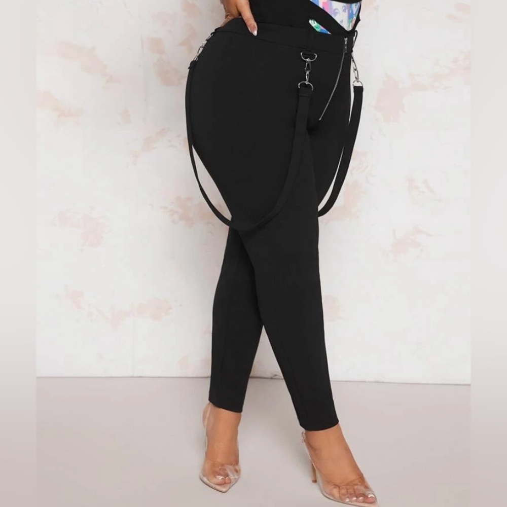 O-ring Zipper Detail Skinny Pants (Removable Straps)